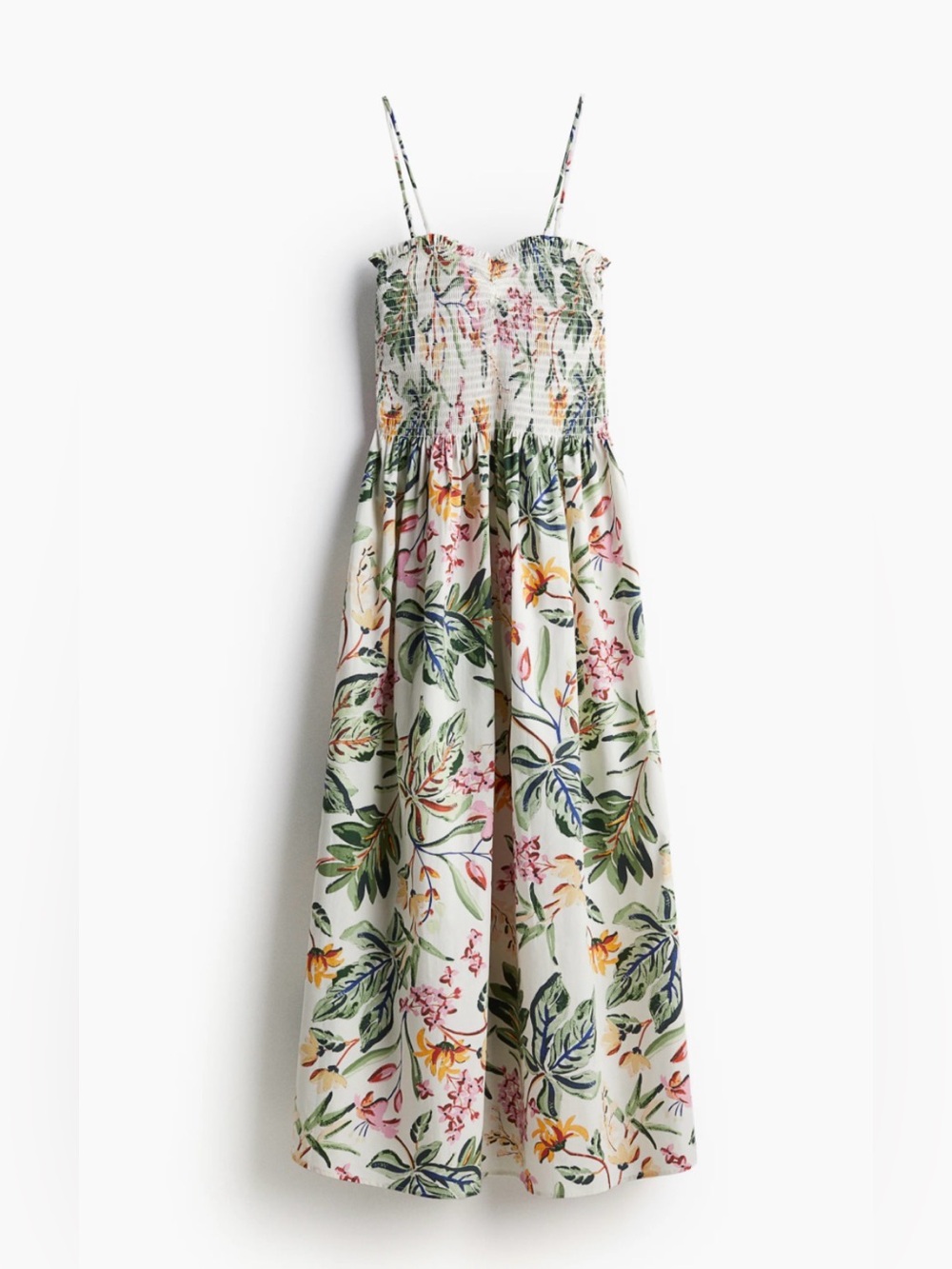H&M Floral Maxi Dress in White with Green, Pink and Yellow Print